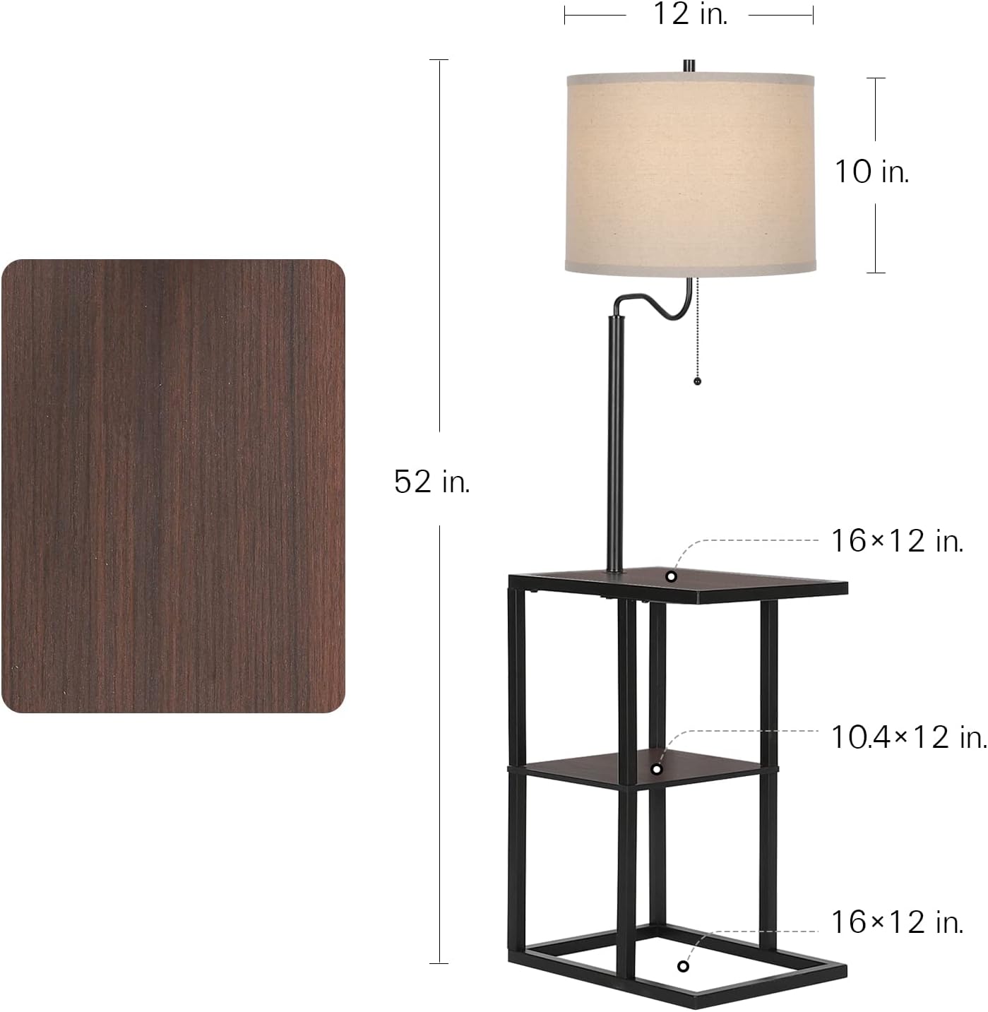 Hоlіdау Dеаlѕ 🛒 hykolity Floor Lamp W/ End Table and USB Charging Port, Modern Bedside Nightstand Lighting, Walnut Attached Side Table W/ Shelves for Living Room, Bedroom, Guest Room, Bulb Sold Separately