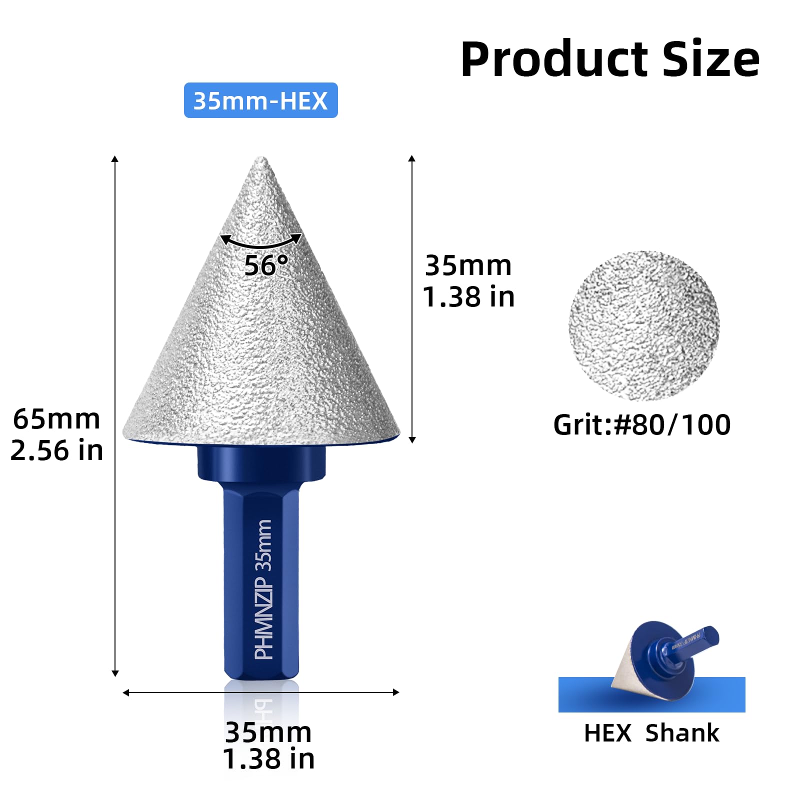 Fraise à Chanfrein Biseautés Diamantés de 35 mm à Tige Hexagonale Fraisage au Diamant Bit de Chanfrein pour Carrelage Marbre Céramique Granit Finition Nettoyage Agrandissement des Trous Existants