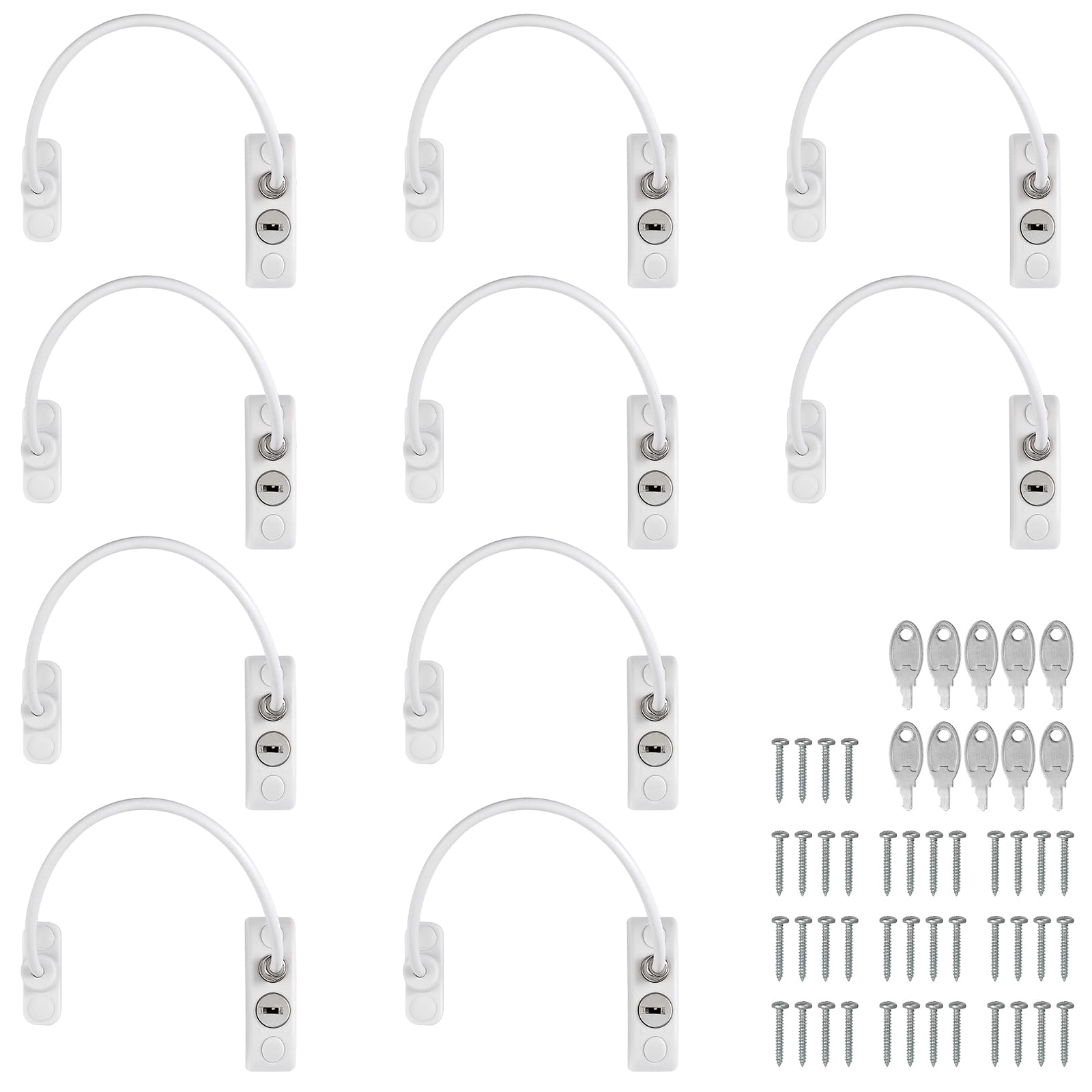 Kamtop 10PCS Window Restrictor Child Safety Locks, Flexible Cable Window & Door Restrictor with Keys