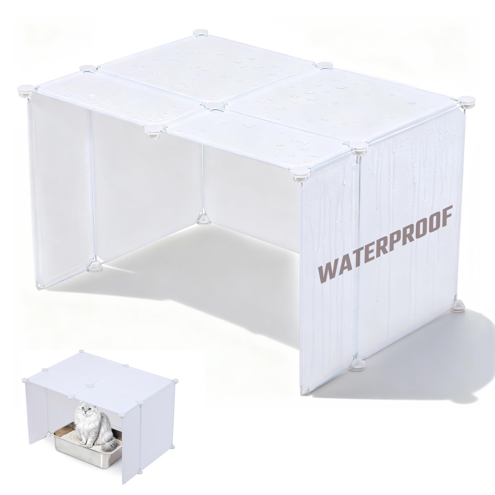 Caja de arena para gatos, impermeable, protector contra salpicaduras, extra grande, hojas de plástico ligero con cubierta de cable, cinta de martillo y cinta métrica, 27.5 pulgadas de largo x 20.4