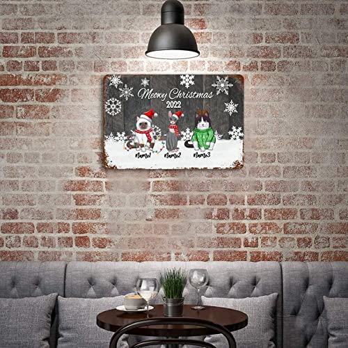 Wodevor Pool Signs And Decor Outdoor Meowy Christmas Cat Aluminum Sign 8"X12" Custom Name 2022 Xmas Plaque Tin Sign Indoor/Outdoor Use #TOP4