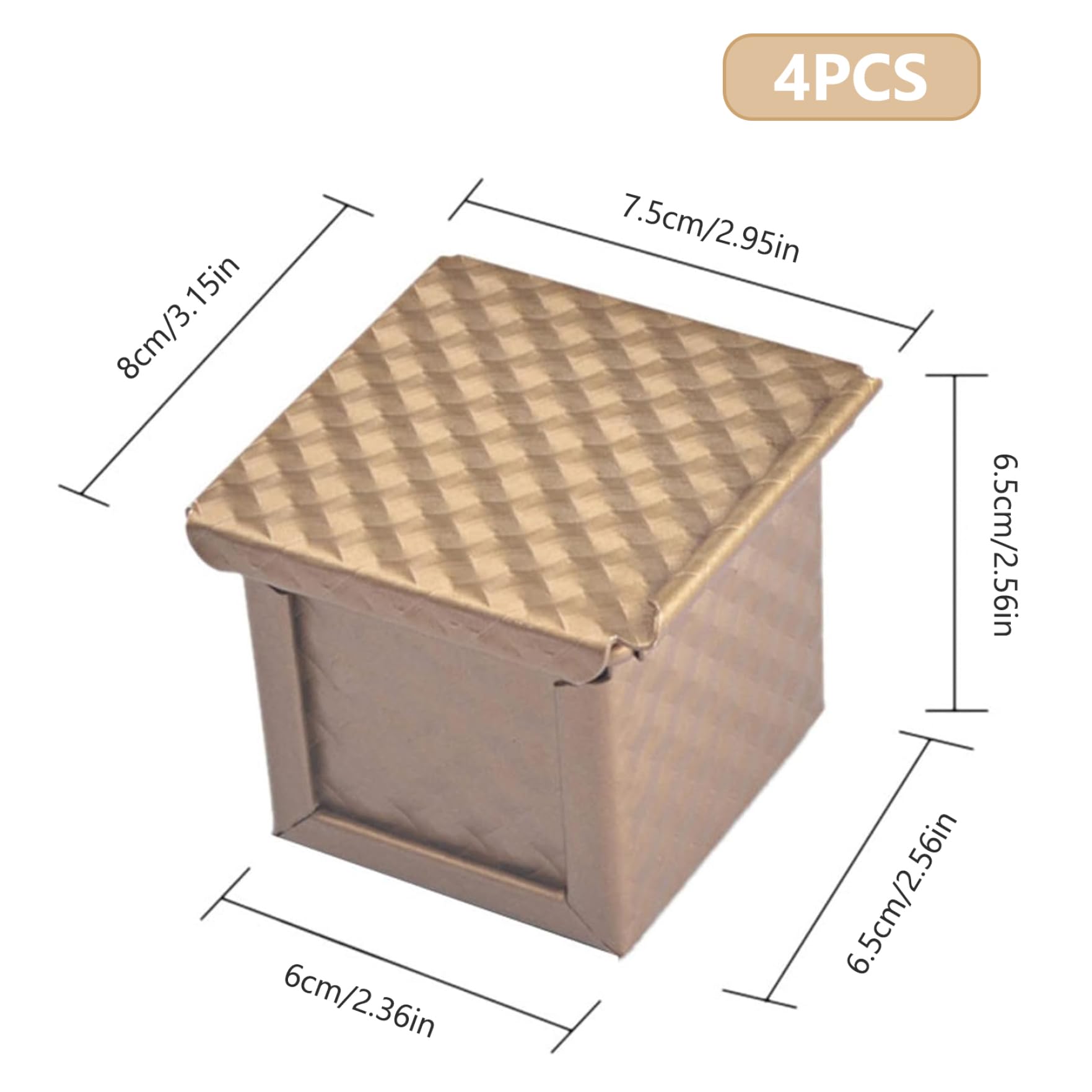 Pullman Molde para pan con tapa, 4 moldes para pan en forma de cubo, antiadherente, para hornear , mini moldes corrugados de 2, 4 x 2, pulgadas con orificios de ventilación inferiores, caja de..