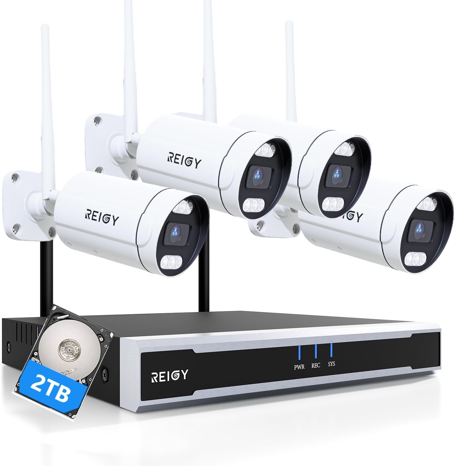 REIGY 8MP Kit Camara de Vigilancia WiFi Exterior con 2TB HDD, 4K Sistema de Seguridad 4X 2160P CAM y 16CH NVR, Visión Nocturna Audio Bidireccional Detección Movimiento IP66 Impermeable