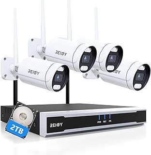 REIGY Kit de Câmara de Vigilância WiFi Exterior 8MP com 2TB HDD, Sistema de Segurança 4K 4X 2160P CAM e 16CH NVR, Visão...