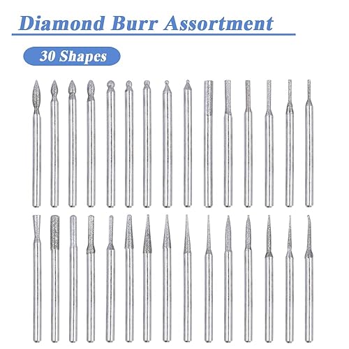 Miniatura 2 de Mesee Juego de 30 piezas surtidas de fresas de diamante, vástago de 0.118 in, rebabas recubiertas de diamante, brocas para tallar brocas para