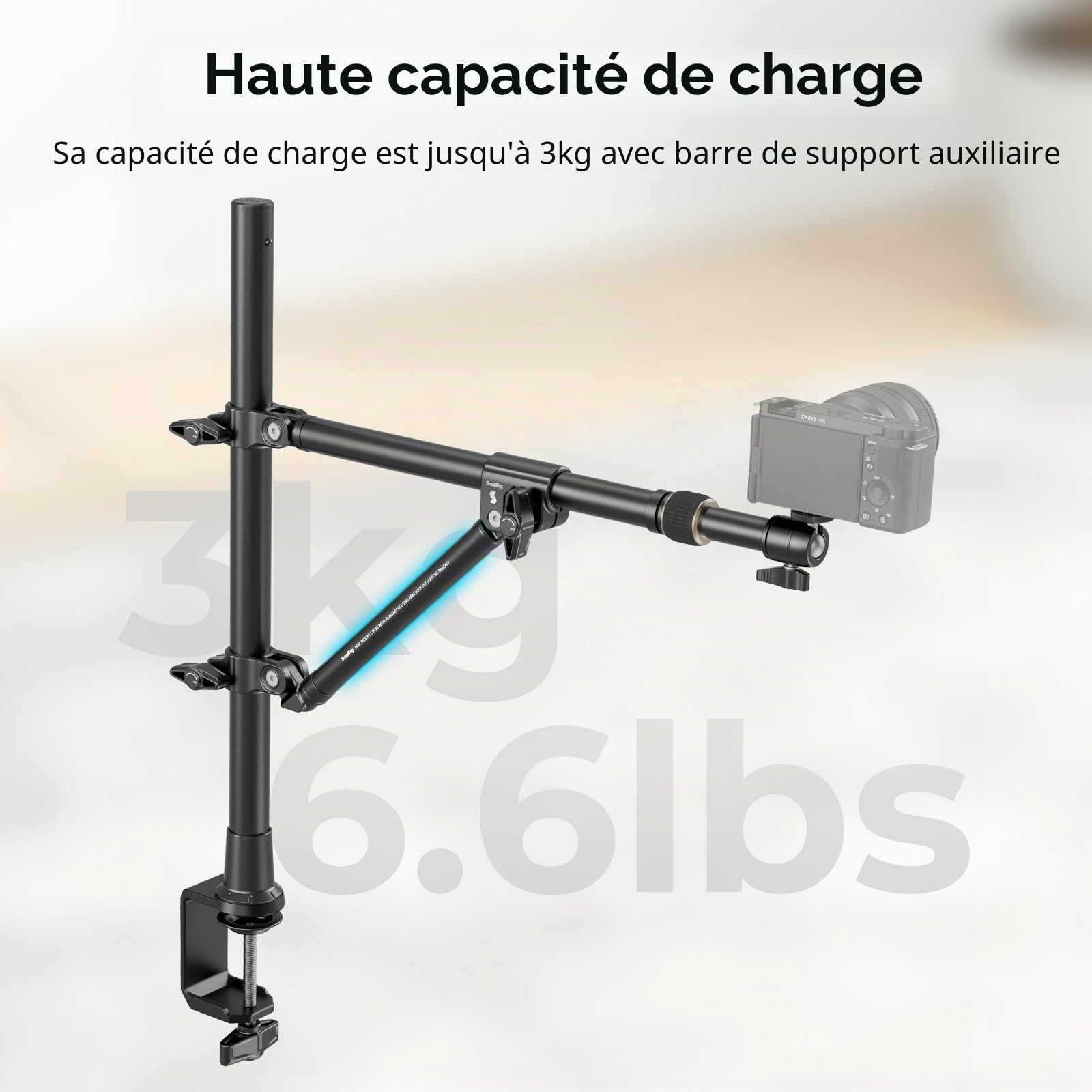 SMALLRIG Support De Bureau Triangulaire, 3kg Max. Charge, Support de Caméra Aérienne avec Tige de Auxiliaire, avec de Téléphone et Petite Rotule pour Camera/Phone/Lumière/Webcam - 4304