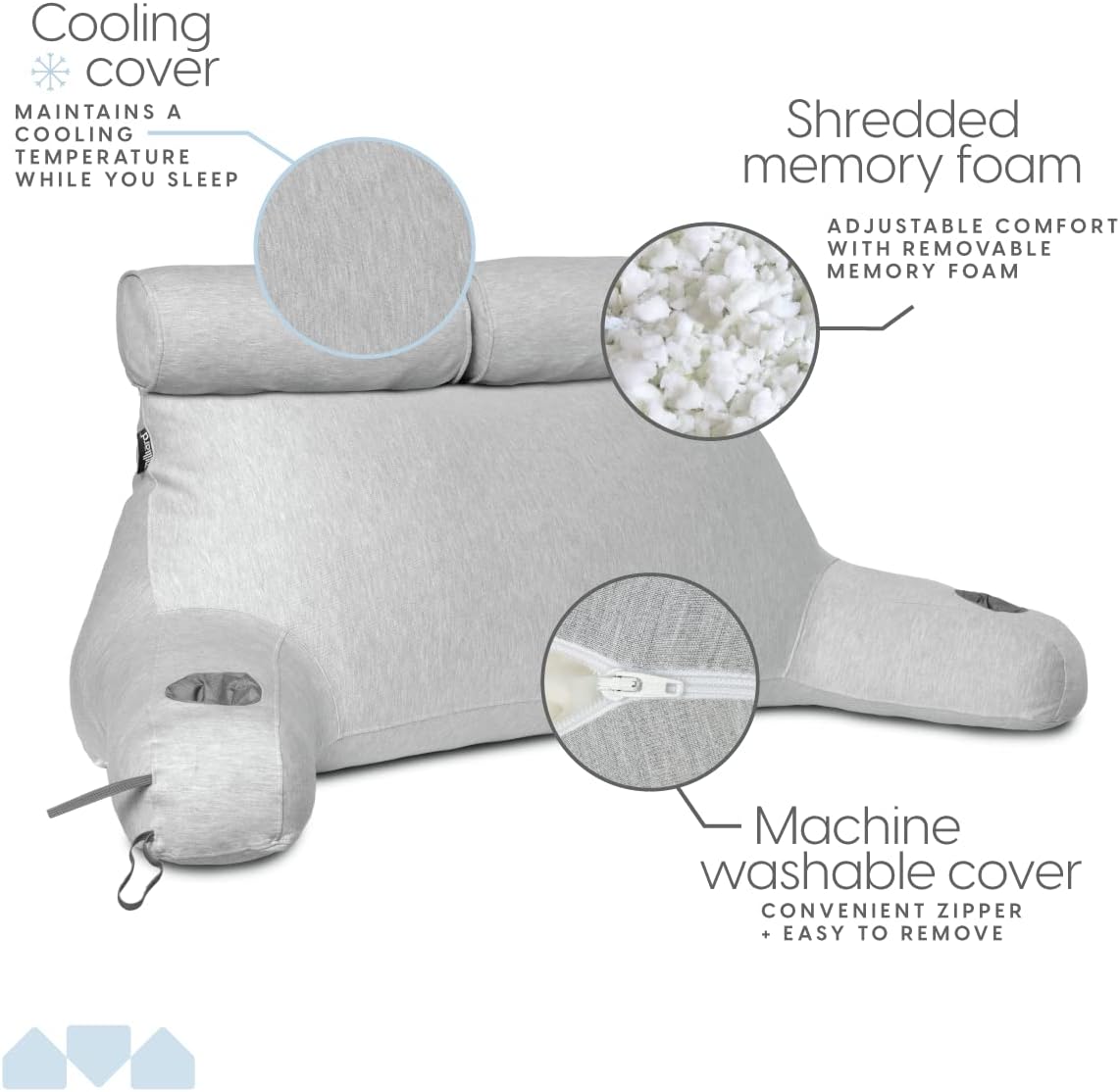 Milliard Double Reading Pillow with Shredded Memory Foam, Great as Backrest for Books or Gaming with Cooling, Removable Cover-Two Person Sit Up Pillow