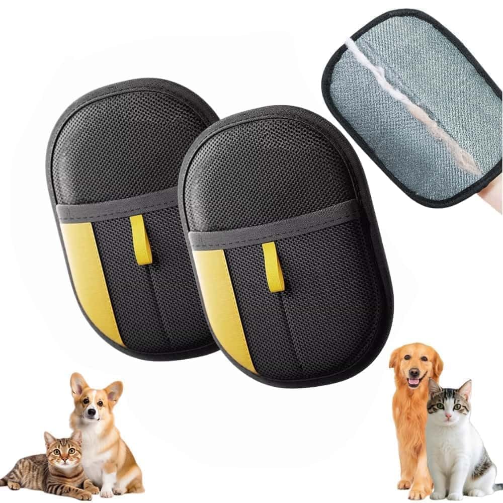 Pet Hair Removal Gloves – Reusable Electrostatic Grooming Mitts for Dogs and Cats, Double Sided Deshedding Glove for Furniture, Clothes, Sofas, Beds, Carpets & Car Seats (2 Pack)