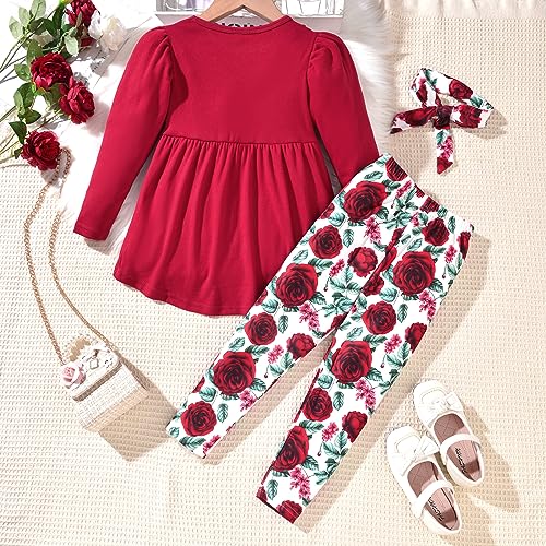 Image of Toddler Girls Long Sleeve Hi-Lo Tops Pant Outfit Fall Winter Clothes with Headband