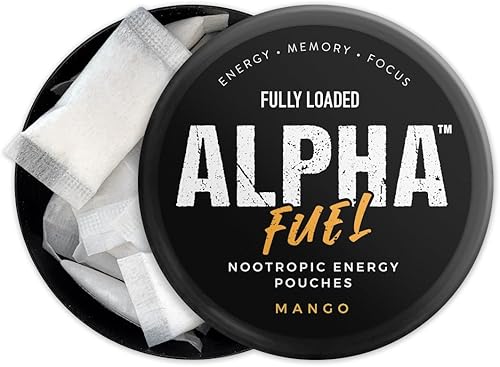 Miniatura 2 de Bolsas Nootrópicas Alpha Fuel Completamente Cargadas (Mango Fuel) - 5 latas, 15 bolsas por lata - Bolsas de energía que contienen cafeína y Mezcla
