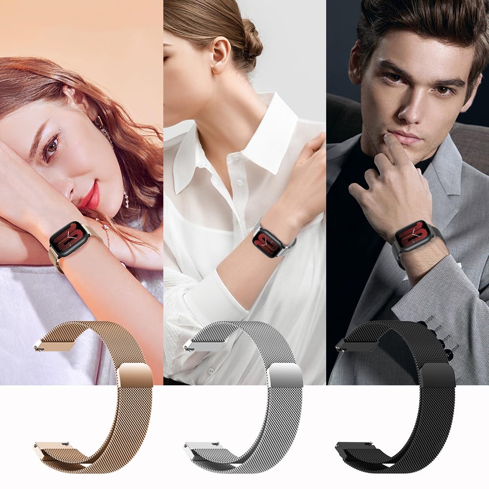 Cinturino Magnetico In Acciaio Inossidabile 20mm Per Amazfit Active, Sgancio Rapido, Traspirante E Regolabile, Colore Nero