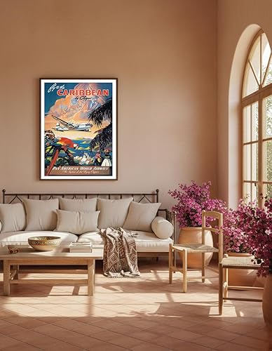 Miniatura 5 de Póster de viaje de aerolínea vintage de Mark Von Arenburg c.1940s, cartel de metal vintage con texto en inglés "Fly to the Caribbean by Clipper" (8