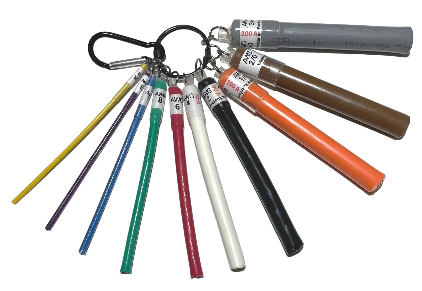 PRO-10 Set AWG Wire Sample Pack, 10 Wire Set Includes Sizes 3/0, 2/0, 1/0, 2, 4, 6, 8,10, 12,14, Tool for Electricians, Home Inspectors, HVAC, Electrical Audit Amps/Amperage, Copper, Made in America