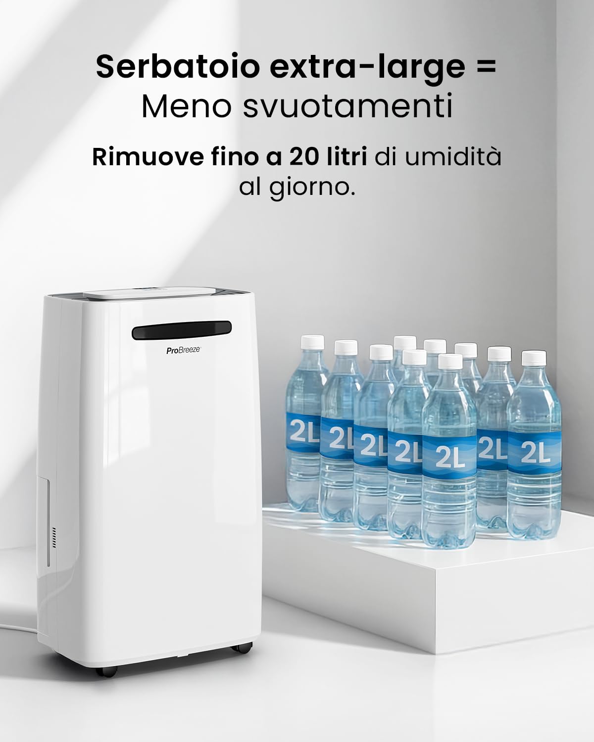 Pro Breeze Deumidificatore Casa Muffa 20L/giorno Display Digitale, Scarico Continuo, Portatile, con 4 Modalità d’Uso, Timer e Asciugatura del Bucato - deumidificatore portatile 30 m²