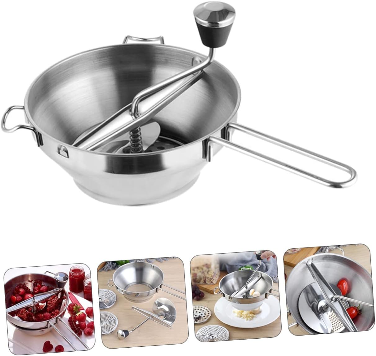PRETYZOOM Stainless Steel Manual Food Ricer Versatile Kitchen Tool for Food Jam and Vegetable Purees Grinding Discs for Fine and Coarse Textures