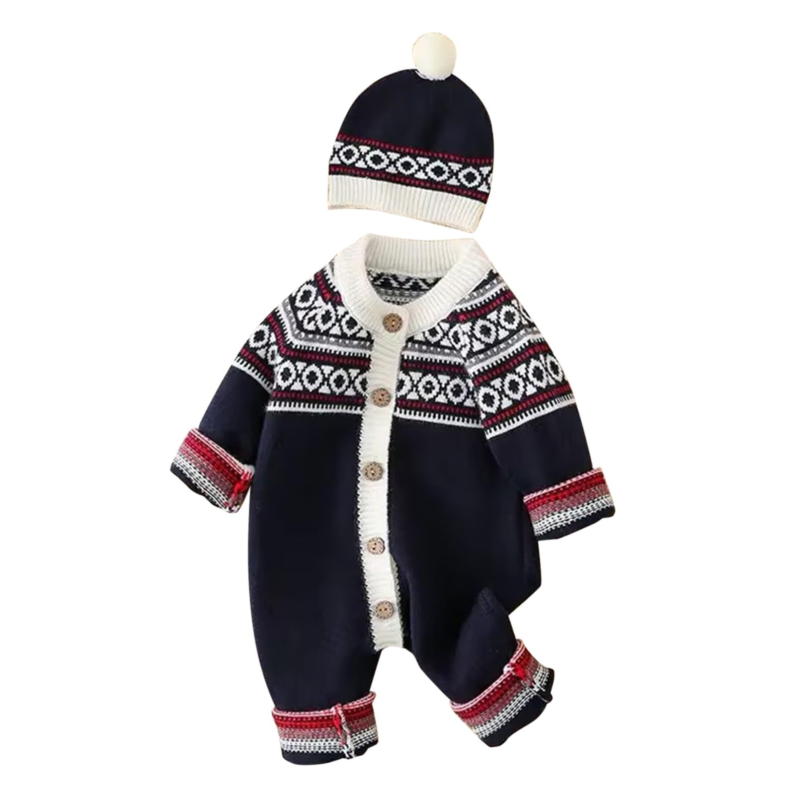 RNTOP Baby Infant Christmas Sweater Romper Clothes Newborn Boys Girls Long Sleeve Cotton Knitted (Blue, 0-3 Months)