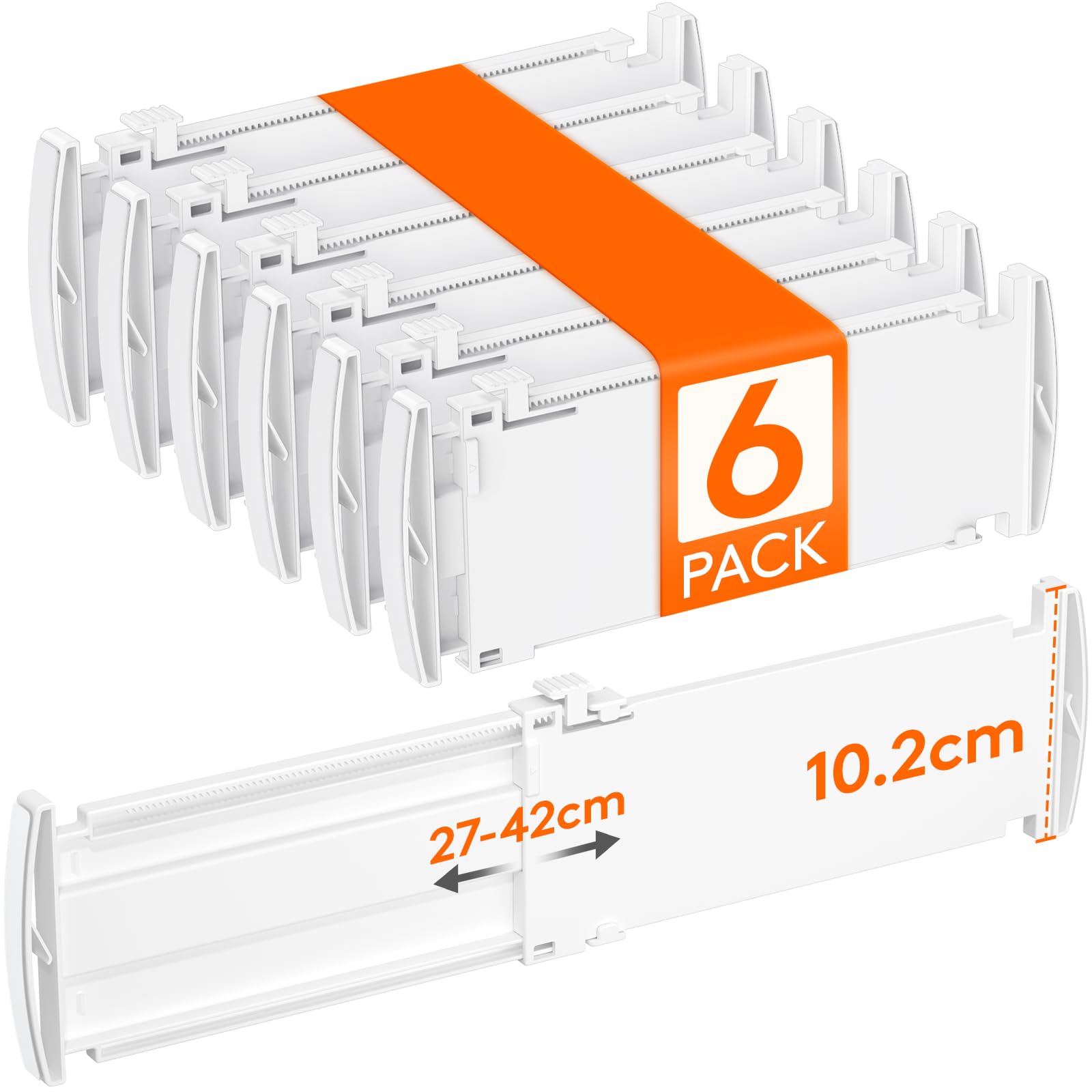 Lifewit 6 Pack 3.2" High Drawer Dividers 27-42cm/10.5-16.5" Adjustable Drawer Dividers for Clothes, Expandable Kitchen Drawer Dividers Organisers, Drawers Separators for Bathroom/Bedroom/Office White