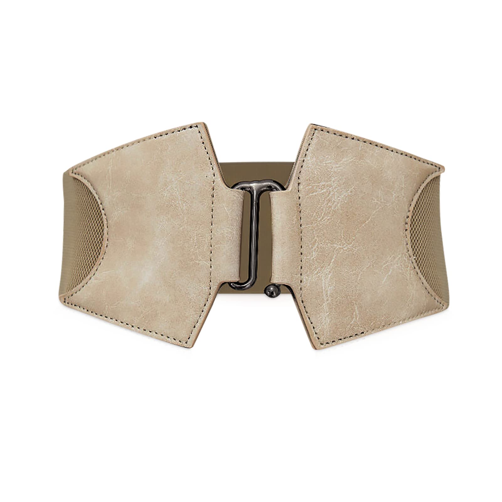 LumiSyne Women Wide Elastic Waist Belt Leather Belt Stretchy Waistband Ladies Alloy Hook Buckle Design Elastic Band Retro Cinch Belt For Dress Shirts Overcoat