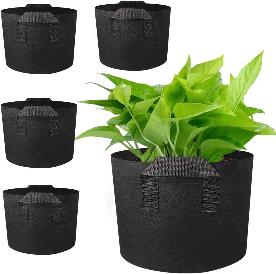 Alotpower Gallon Grow Bag, 5 Pack 3 Gallon Grow Bags, Aeration Fabric Pots with Handles(Black)