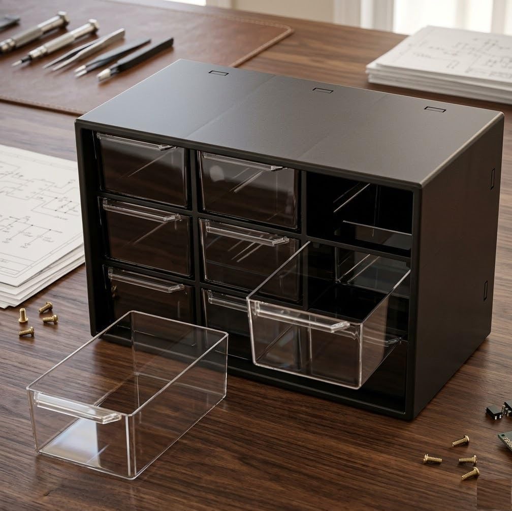 Sakar Multipurpose 9 Drawer Jewelry Organizer Box | Plastic Storage Case with Transparent Drawers for Earrings, Rings, Necklaces, Bracelets, Makeup, Cosmetics, Beads & Beauty Accessories Desktop-image-4