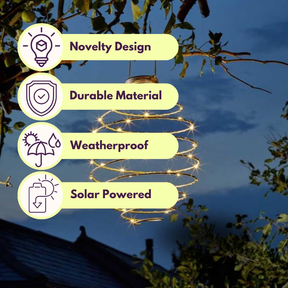 Lot De 4 Lanternes Solaires LED Spirale Blanche – Effet Cuivre Magique Suspendues – Jardin, Fête, Mariage, Terrasse