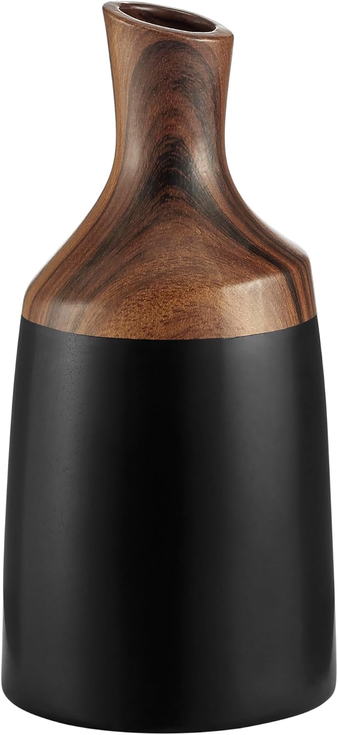 Milo Kande Carafe Modern Two Tone Tabletop Vase - Black and Walnut - Large or Small (Small)