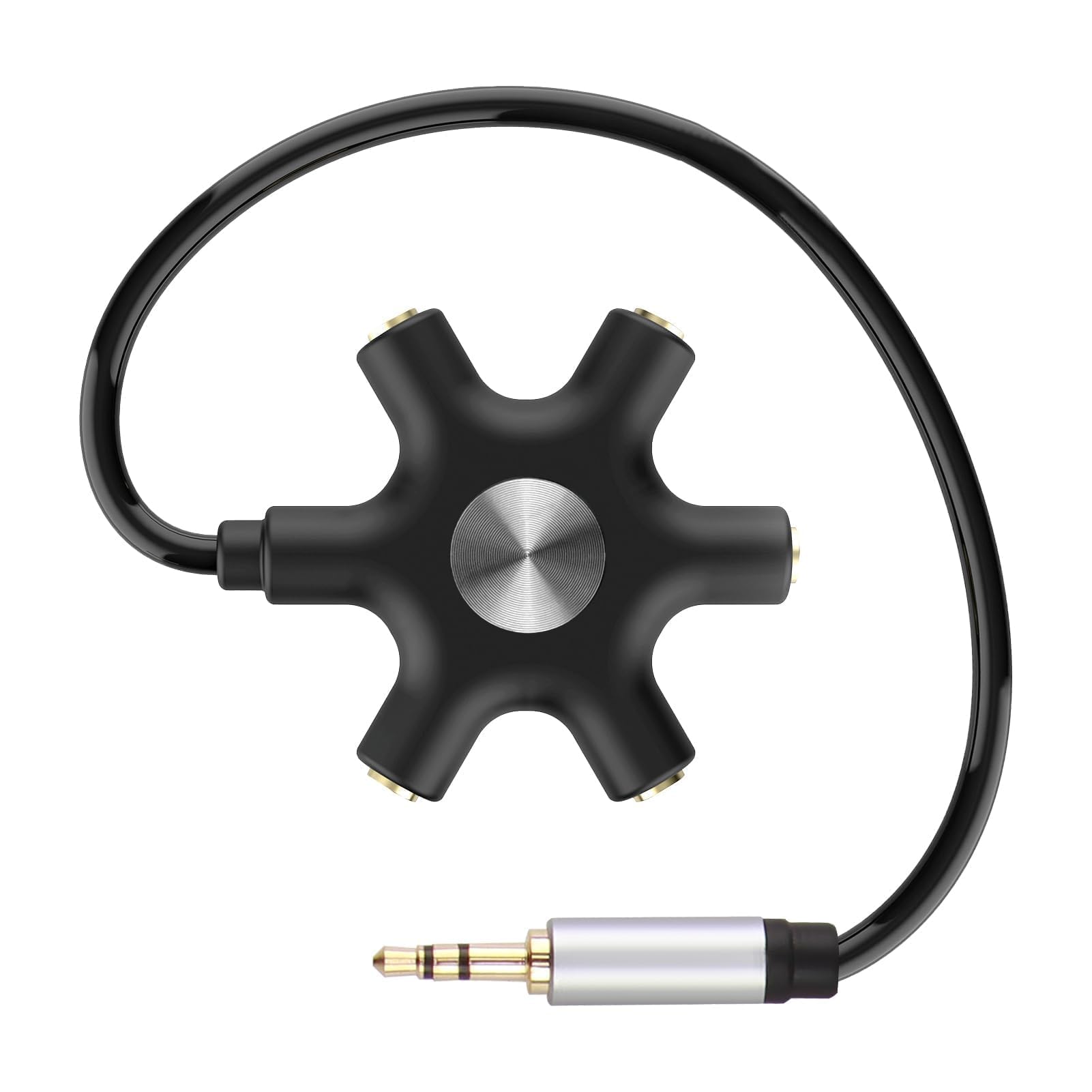 Keep Drum Ada067 Splitter Audio 3.5 Mm, 5 Ingressi Per Cuffie, Distributore Stereo, Compatto Con Cavo Da 15 Cm, Nero