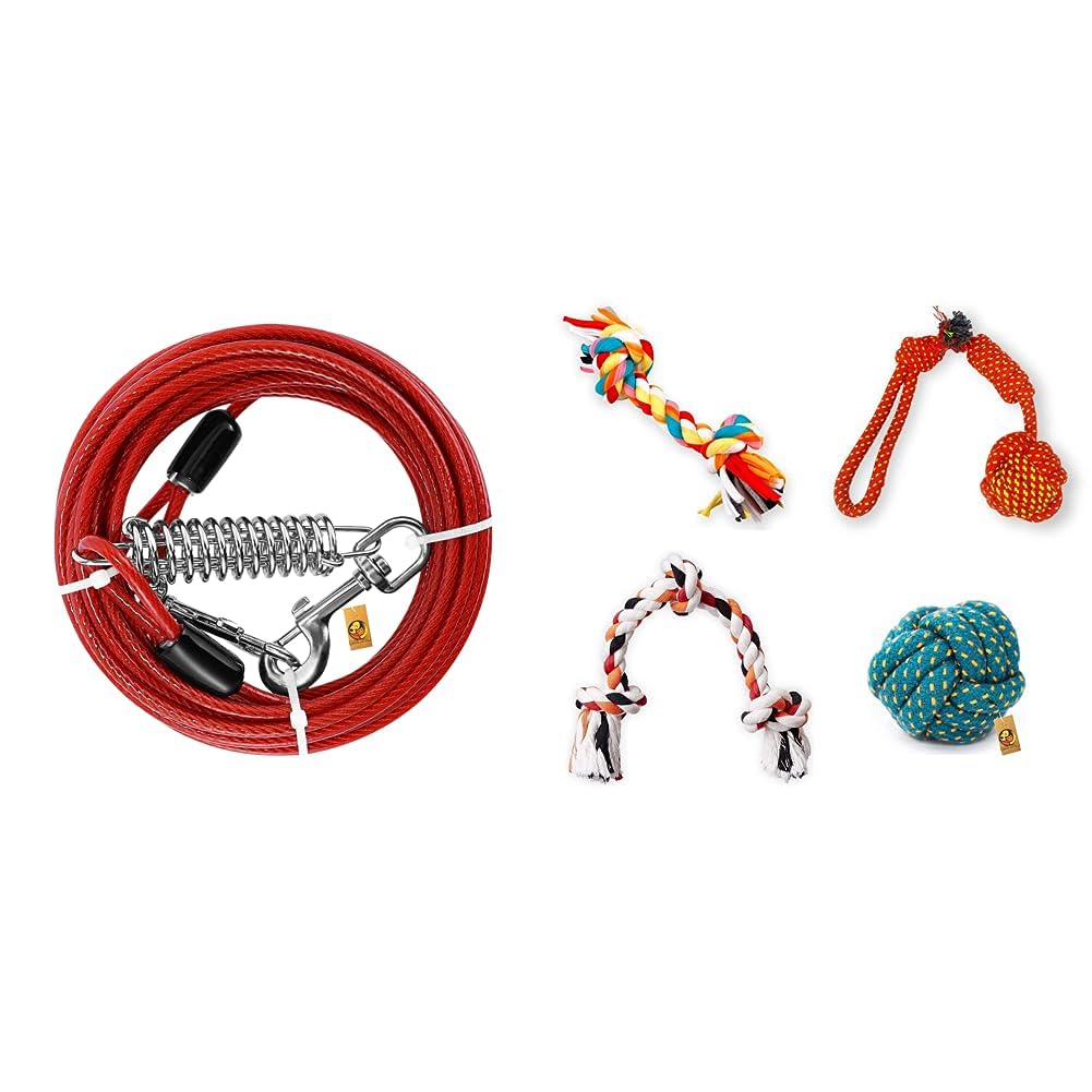 Foodie Puppies Extra Strong Weather Tangle Resistant Vinyl Coated Galvanized Tie-Out Cable Leash for Dog up to 125LBS, (20 - Feet) & Dog Rope Combo(2Knot + 3Knot + Ball + 2knotBall) (B0CDD8KB1K) Amazon Price History, Amazon Price Tracker
