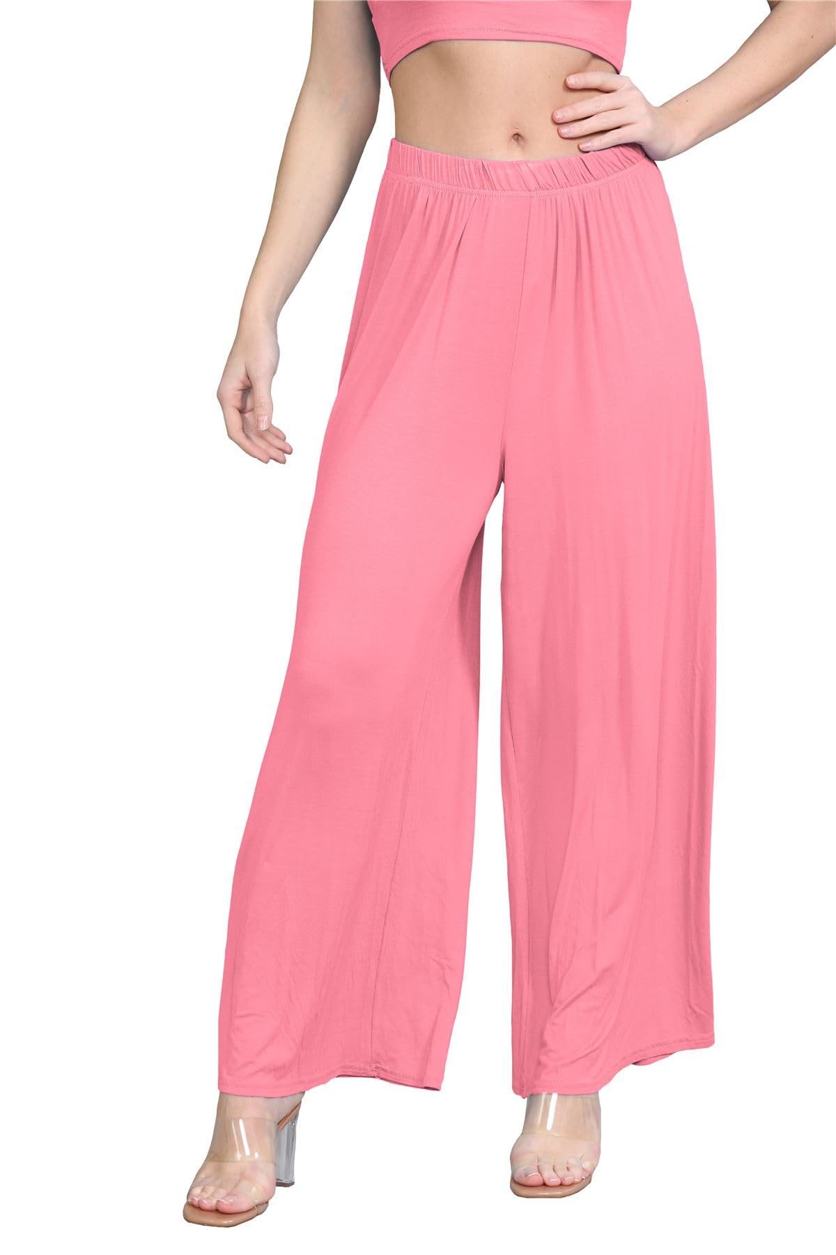 Hamishkane® Women's Plain Flared Palazzo Elasticated Waist Wide Leg Yoga Pants for Women UK Elegant Palazzo Trousers for Women UK - Ideal Ladies Summer Trousers Coral