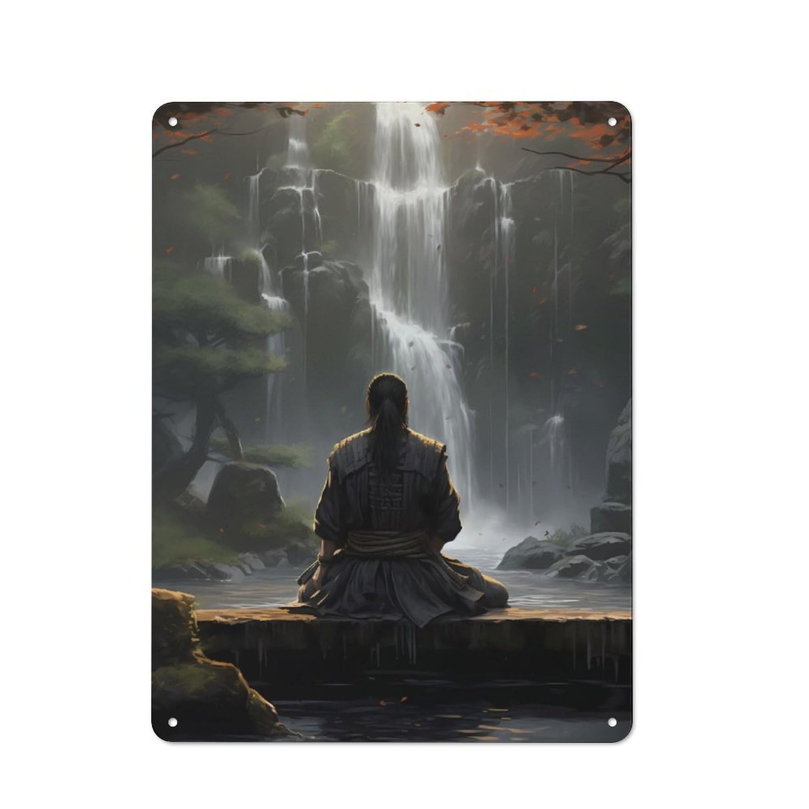 Tranquil Waterfall Rustic Tin Wall Plaque 40x30cm for Home Office Or Studio, for Garage, Workshop And Man Cave Decoration