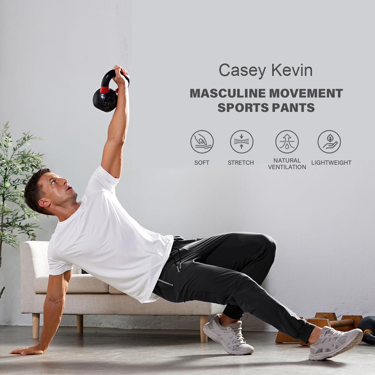 Casey Kevin Pantalon de jogging pour homme avec poches à fermeture éclair, pantalon d'entraînement athlétique, décontracté, respirant et doux pour homme