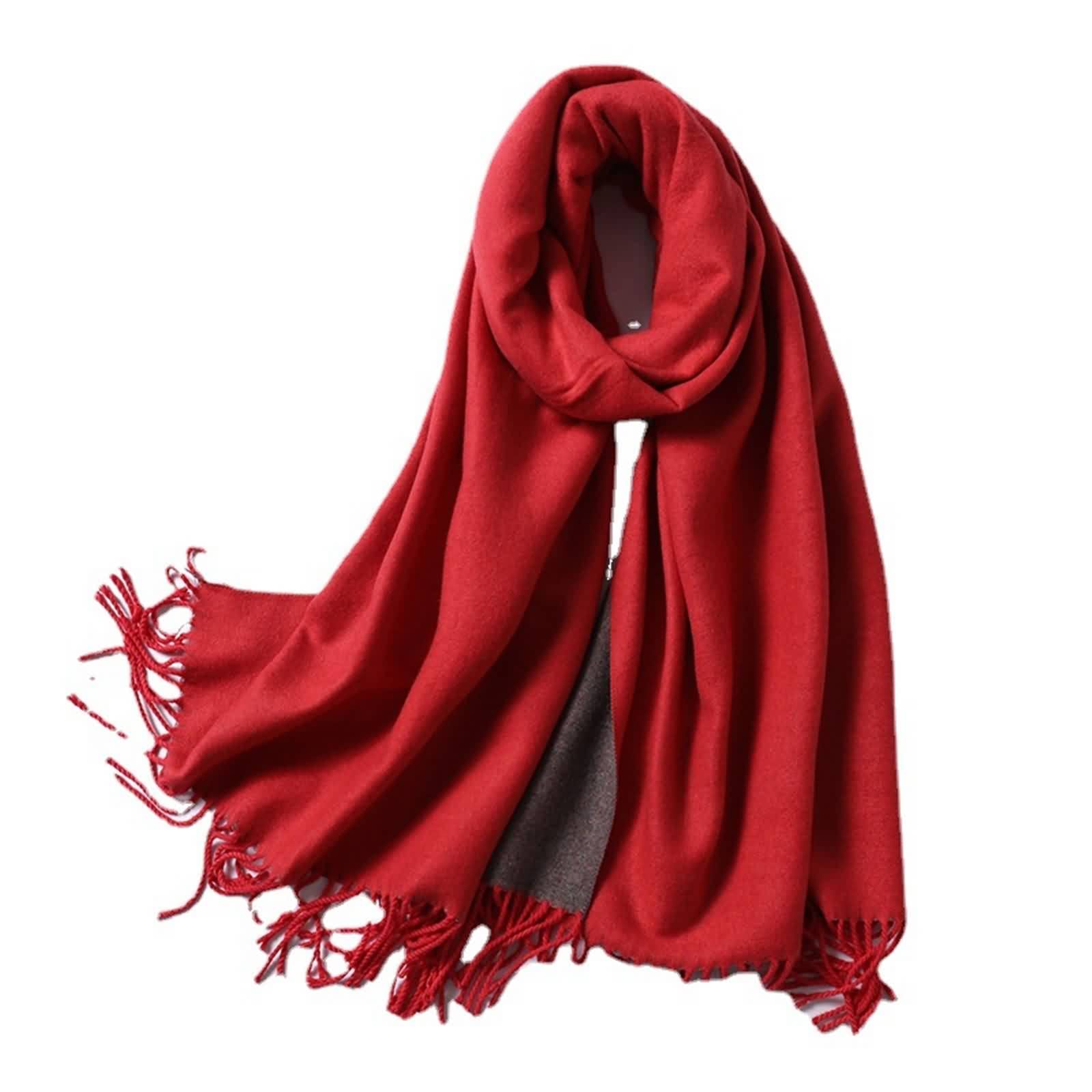 Sciarpe da donna, calda sciarpa vintage imitazione cashmere doppio tinta unita nappa abbigliamento invernale accessori regalo, Stile 4