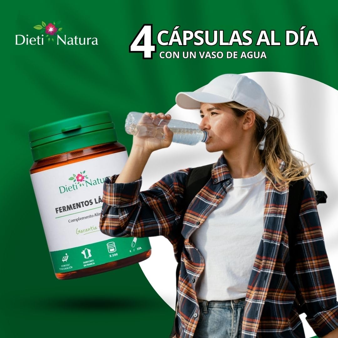 Dieti Natura Fermentos Lácticos 200 Cápsulas (Pack de 3) - Complejo Sinérgico a base de Probióticos y Prebióticos que Favorecen el Sistema Digestivo - Equilibrio de la flora intestinal