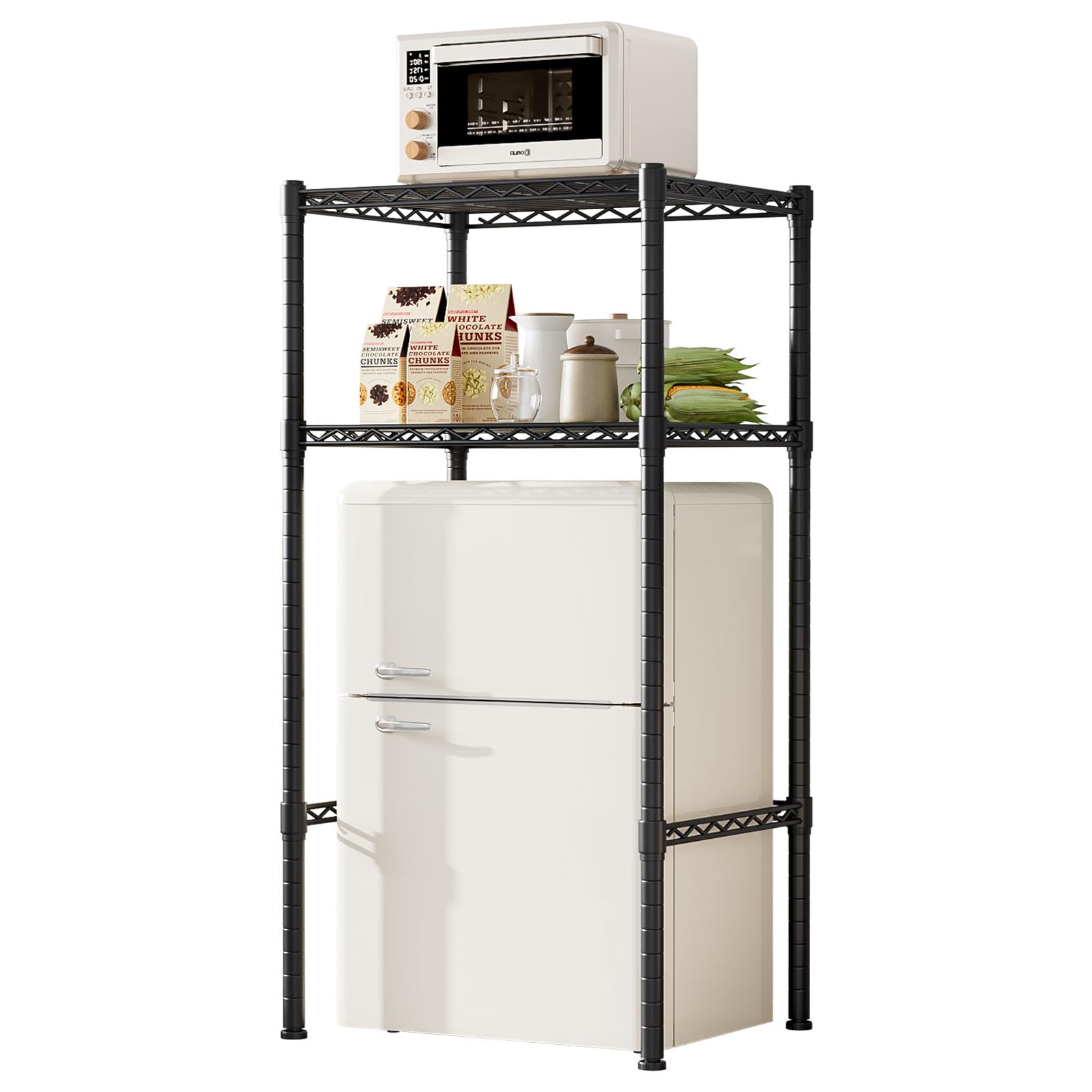 QieerHior Mini mensola per frigorifero e forno a microonde, supporto regolabile in altezza per microonde e frigorifero, adatto per dormitorio, cucina, ufficio, marrone