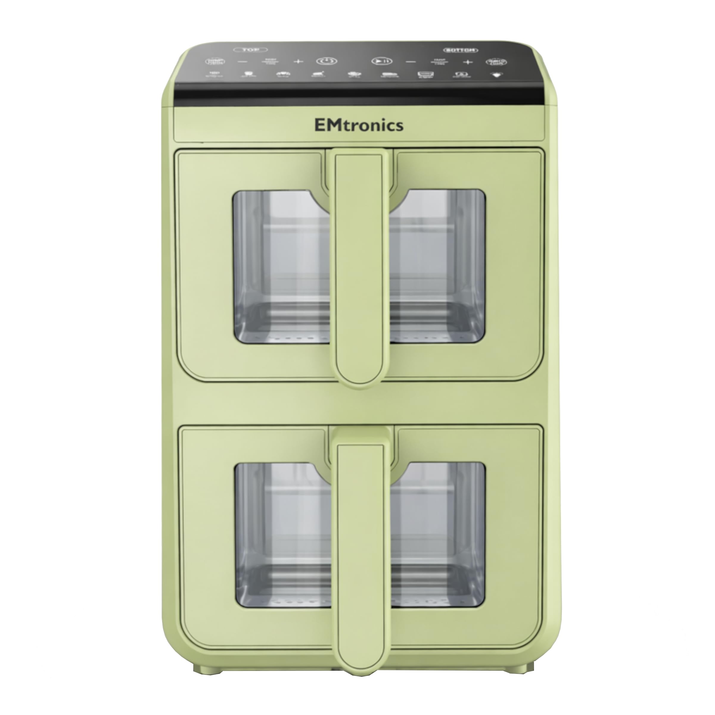 EMtronics 10L Stack Air Fryer with Windows and Dual Zone 2460W Family Size, 8 Preset Cooking Mode, Match Cook & Smart Finish Functions, 10 Litre - Sage Green