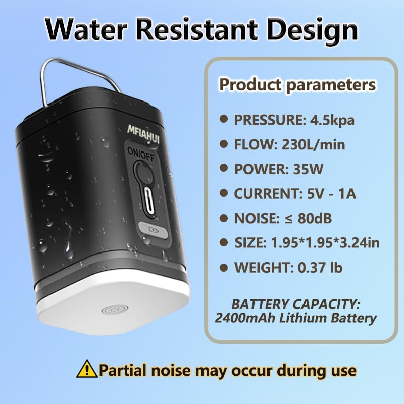 Miniatura 9 de Bomba de aire inalámbrica para inflables, batería recargable de 2400 mAh, bomba de alta velocidad con luz de campamento para flotadores de piscina,