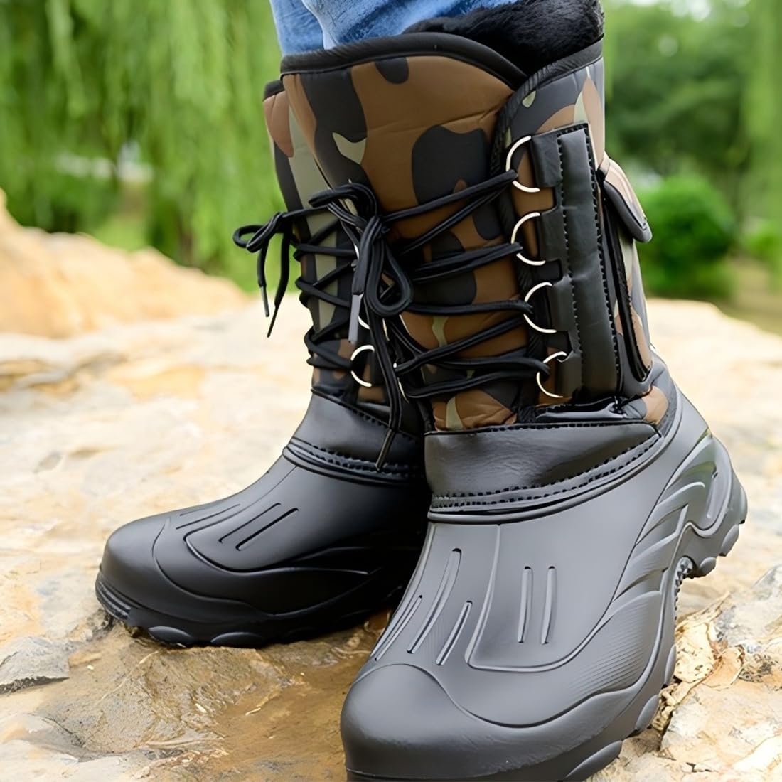 Harssidanzar Stivali da caccia invernali da uomo, lunghi, estremamente caldi e impermeabili, con protezione anti-schiacciamento in EVA e tasca laterale RM029EU