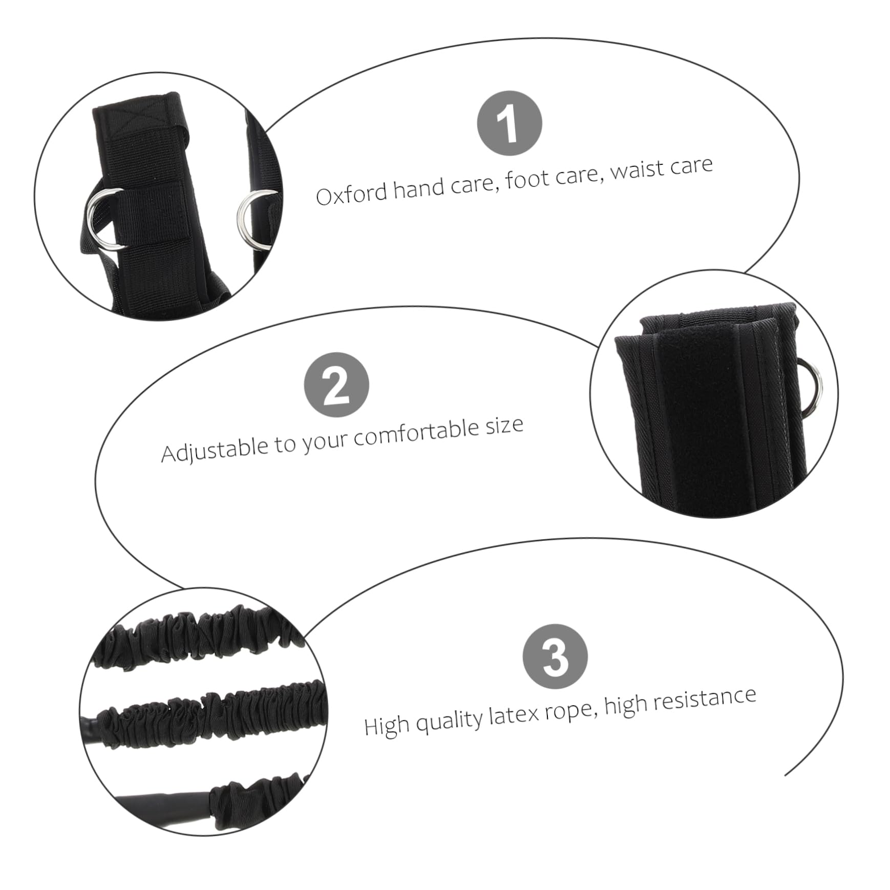 Set di Bande Elastiche Fitness 20lbs per Allenamento, Nero | Tessuto Oxford e Corda in Lattice, Dimensione Regolabile, Esercizi a Piedi e Uso Outdoor