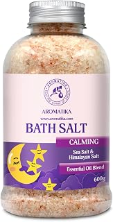 Calming Bath Salts 21.16 Oz - w/Sandalwood & Lavender & Bergamot Essential Oils - Natural Bath Sea Salts 600g - Good for Bath- Good Sleep - Relaxing - Body Care - Beauty - Aromatherapy