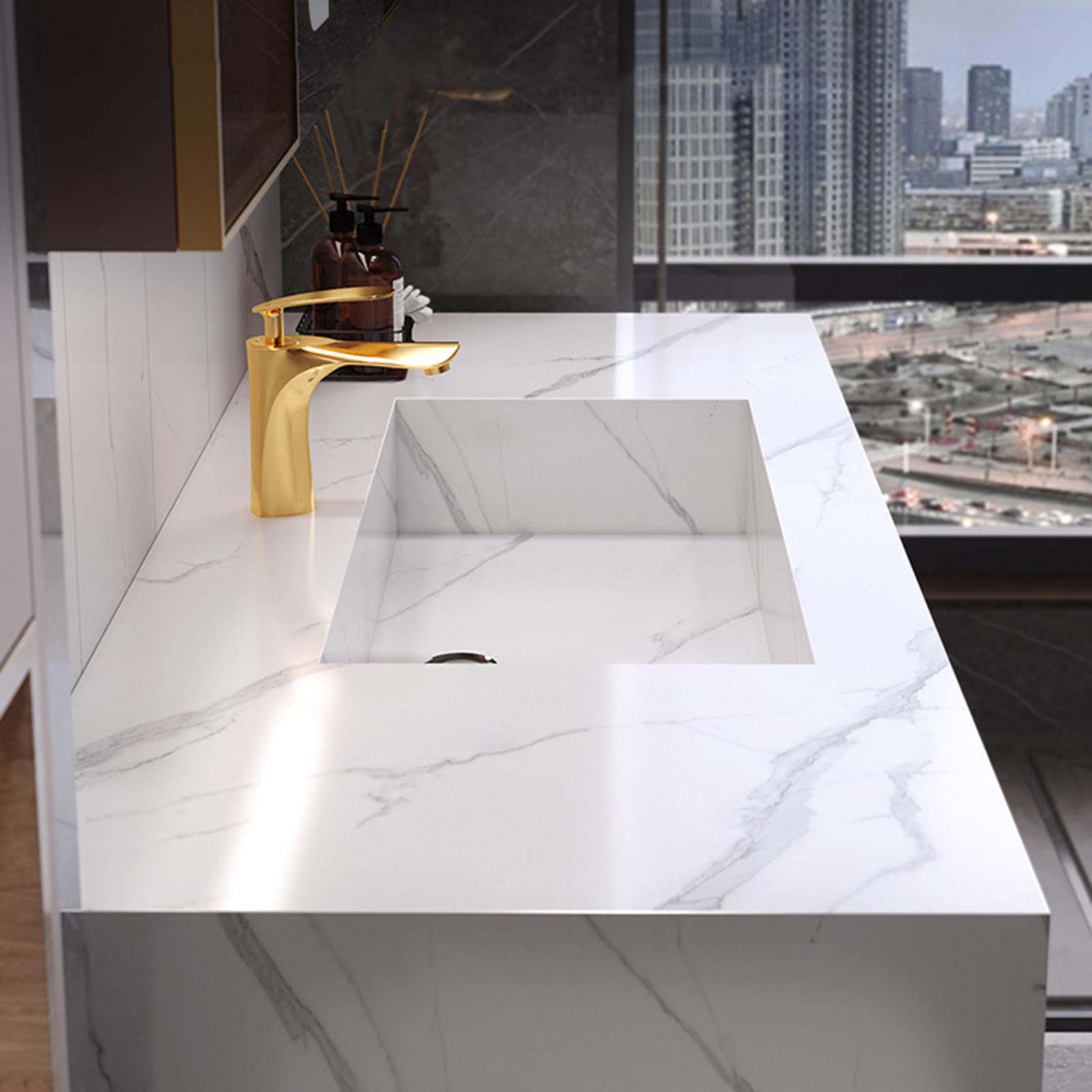 Juego De Muebles De Baño con Lavabo, Mueble De Baño con Cajones Y Gabinete De Espejo De Iluminación LedPink,130cm/51in