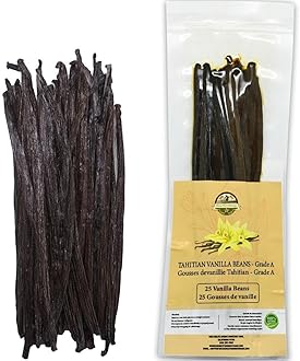 ESSENCE FOOD & BEVERAGE 25 Tahitian Vanilla Beans for Making Vanilla Extract, Vanilla Beans Grade A, Papua Vanilla Beans Extract, Perfect Homemade Extract, Baking and Cooking (25 BEANS)