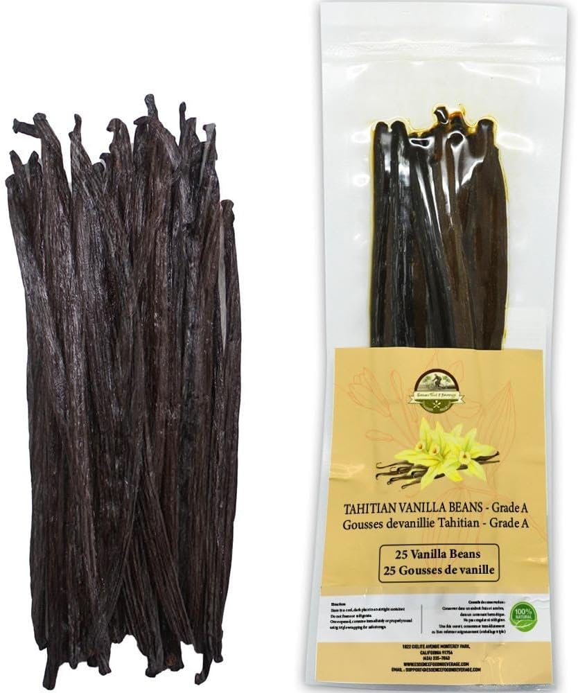 25 Plump Tahitian Vanilla Beans for Making Vanilla Extract, Vanilla Beans Grade A++, From Papua, Perfect Homemade Extract, baking and cooking (25 BEANS)