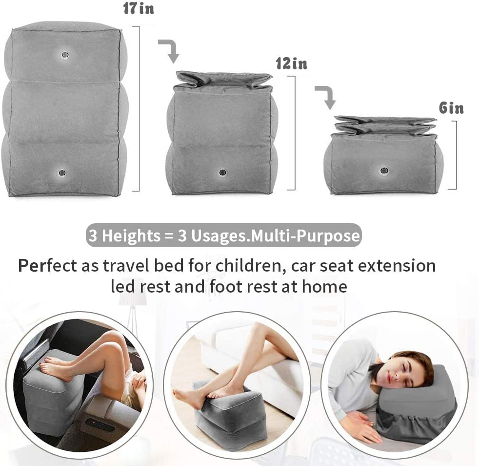 VGEBY Cuscino Gonfiabile Per Poggiapiedi Da Viaggio | Comodo E Portatile Con Pompa Aria Inclusa, Perfetto Per Aereo, Auto E Ufficio, Grigio, 37x28x15 Cm - 6