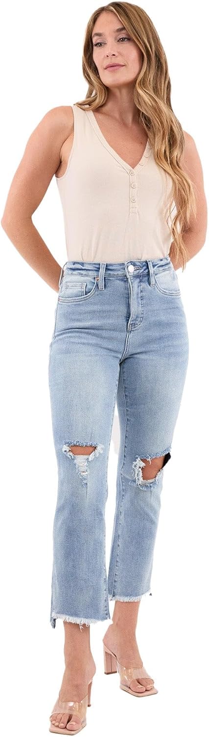 RFM Dylan High Rise Slim-Fit Straight Crop Fray Jeans with Built-in Tummy Control - Premium Stretch Denim (Available in Plus) - Image 6