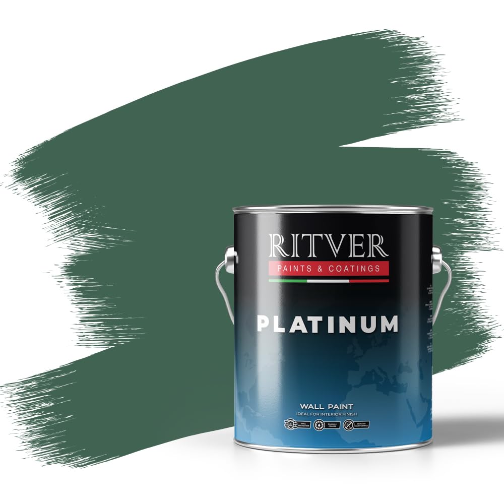 RITVER Premium water-based Wall Paint Emulsion 3.6 Liter, Evergreen, odorless, drip and splash resistant, Indoor, high opacity, RP-610, Matte Finish
