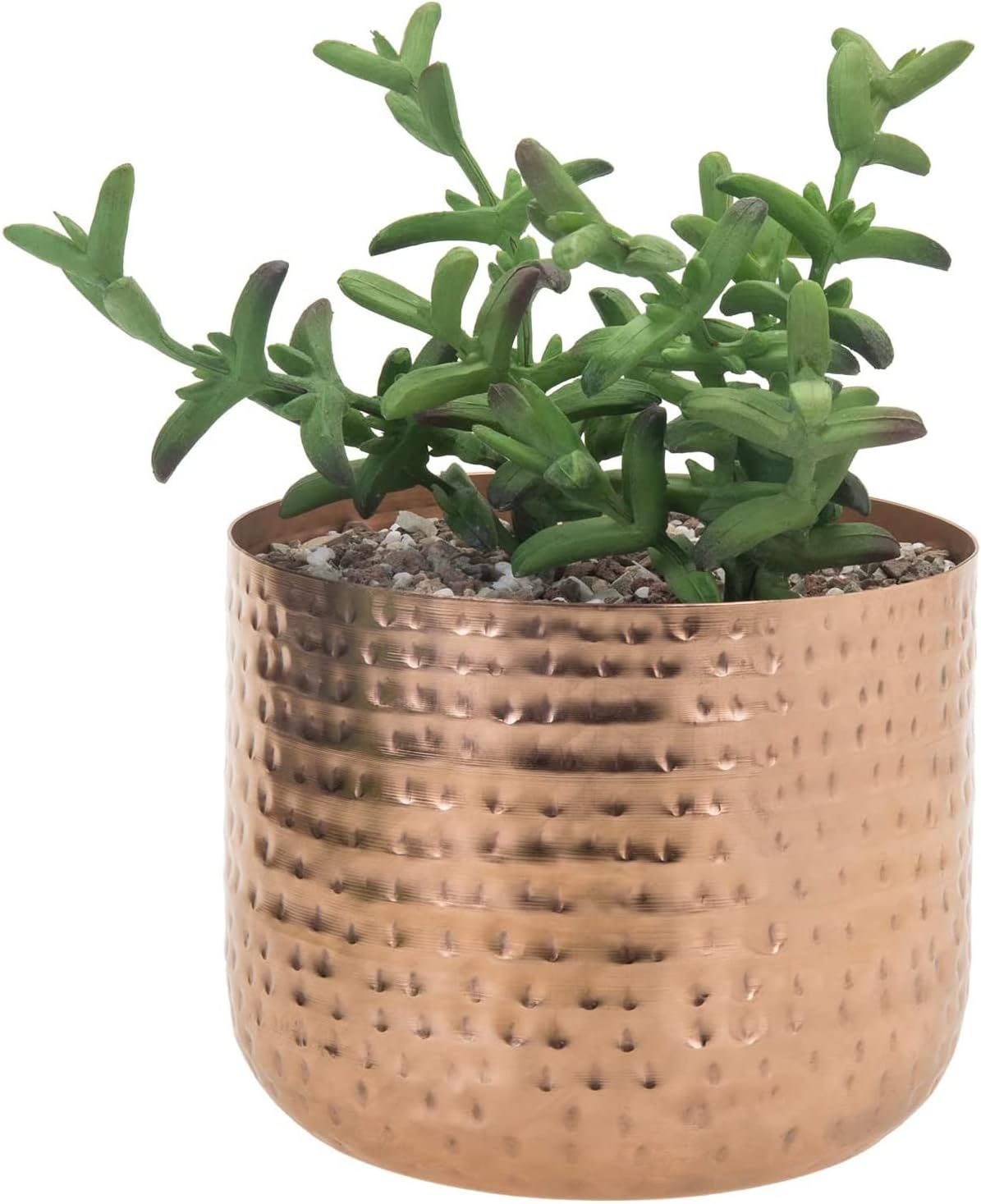 6 Inch Copper Tone Metal Plant Pot with Hammered Design