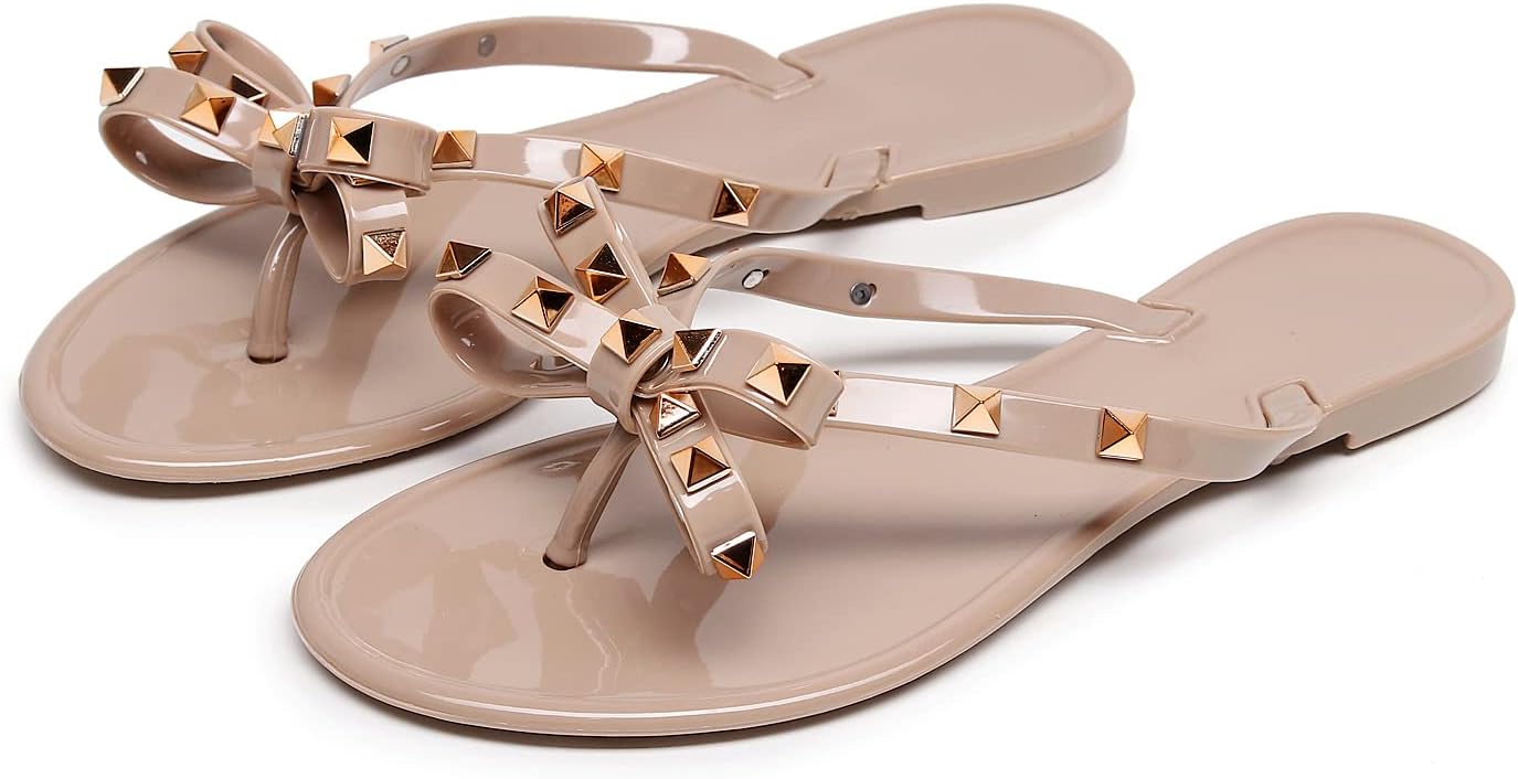 Studded Jelly Shoes for Womens Bow Flip Flops Jellies Sandals Flat Black... - Picture 59 of 174