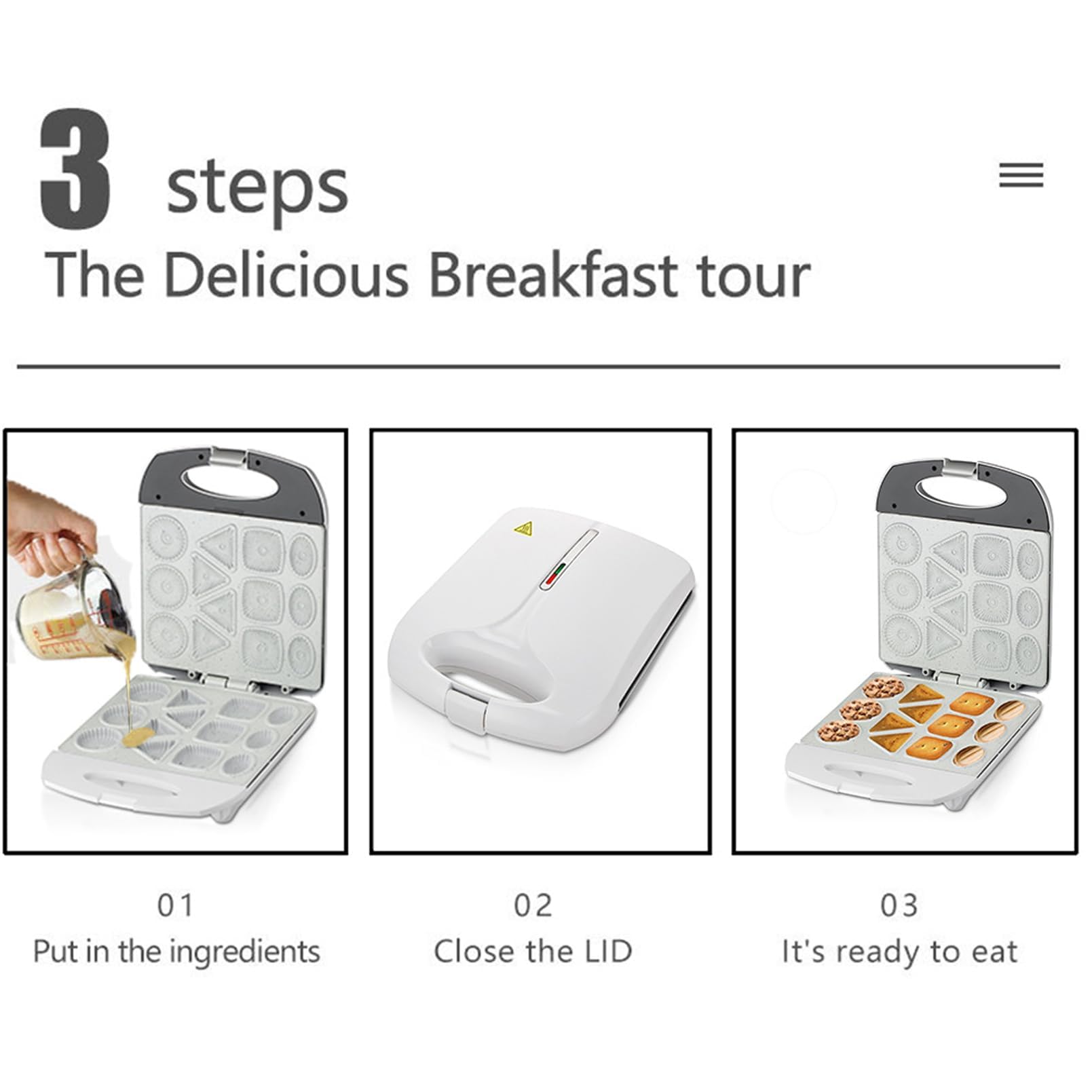 Macchina per Biscotti Elettrica, Stampo per Biscotti da 140 W, Biscottiera Antiaderente con Indicatore Led, Prepara 4 Pancake di Forme Diverse, per Dessert per la Colazione