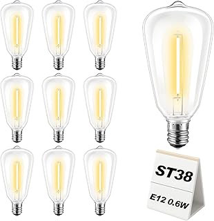 Adirxon 10-Pack ST38 LED Replacement Bulbs Shatterproof Dimmable Vintage Edison Bulbs 0.6W E12 Base 2700K Warm White for Q...