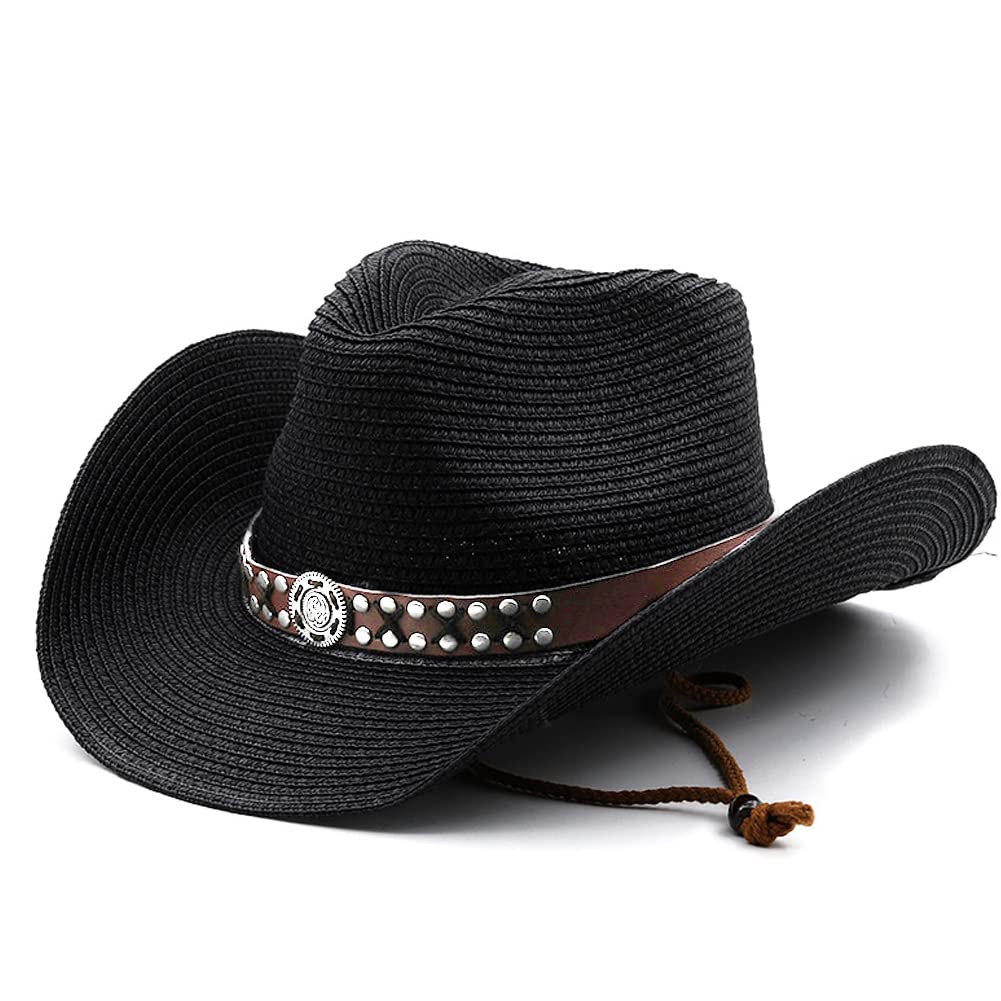 Sanfly Western Cowboy Hat Foldable Cowboy Hat Shapeable Wide Brim Sun Protection Straw Hats Summer Anti Uv Sun Hat Cowgirl Sun Caps